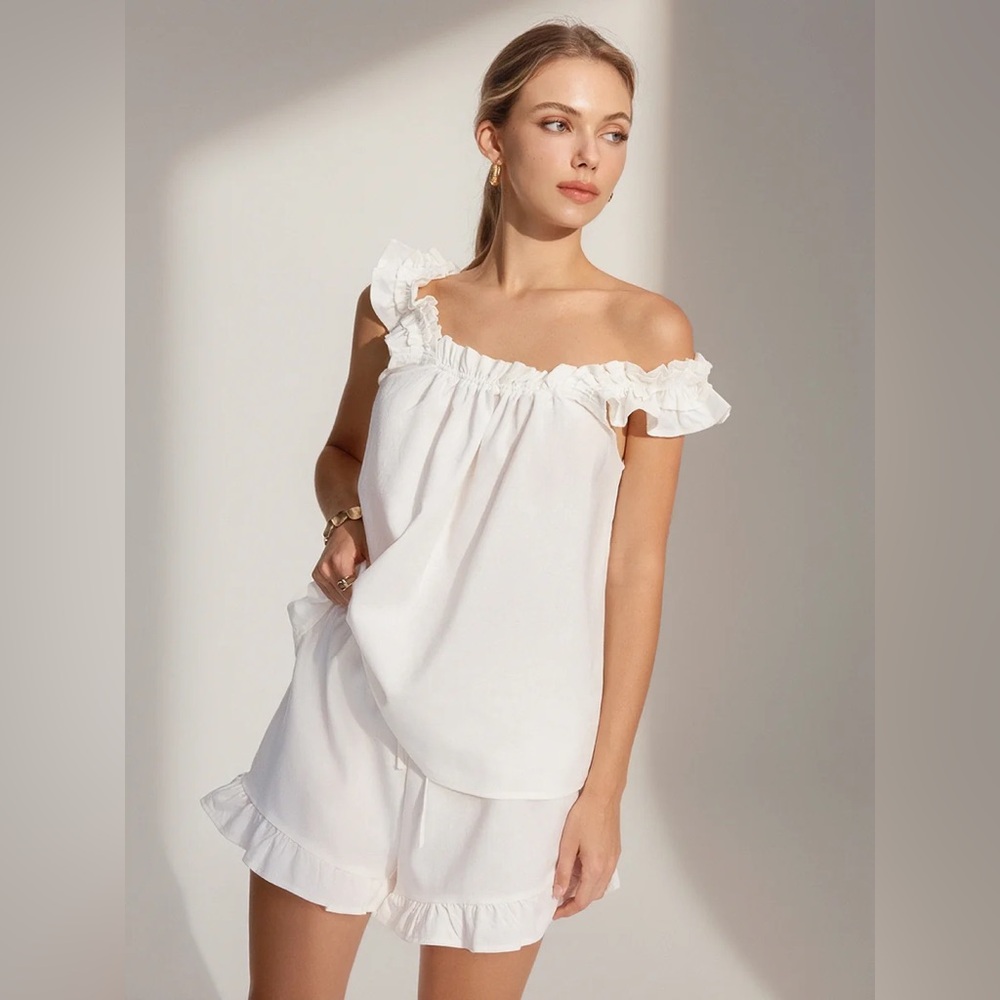 Commense Pure Cotton Ruffle Shorts Set